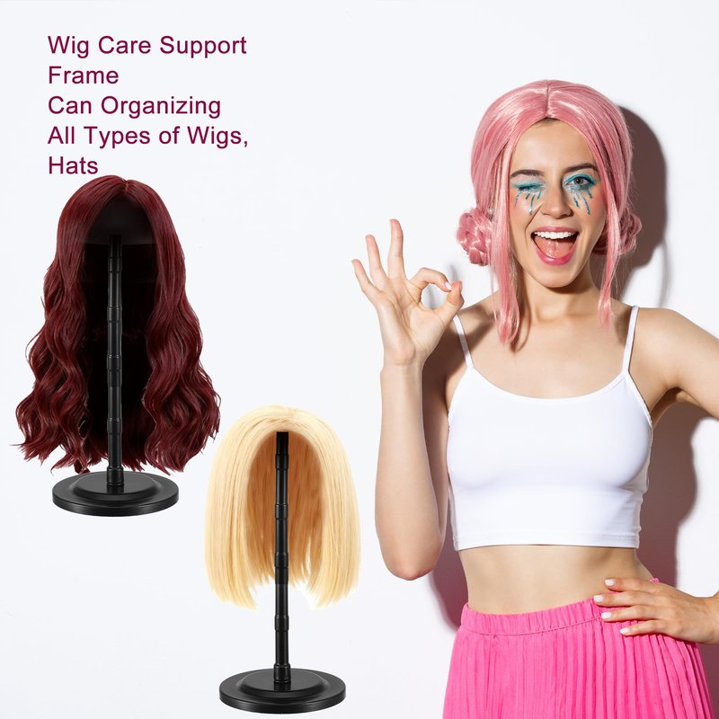 Meyeyaia 8pcs Wig Stands Wig Head Holders,13.8 Inches Portable Hat Display Stand Travel Wig Holder for Styling Non Slip Stable DIY Practice Hat Holder(Black)