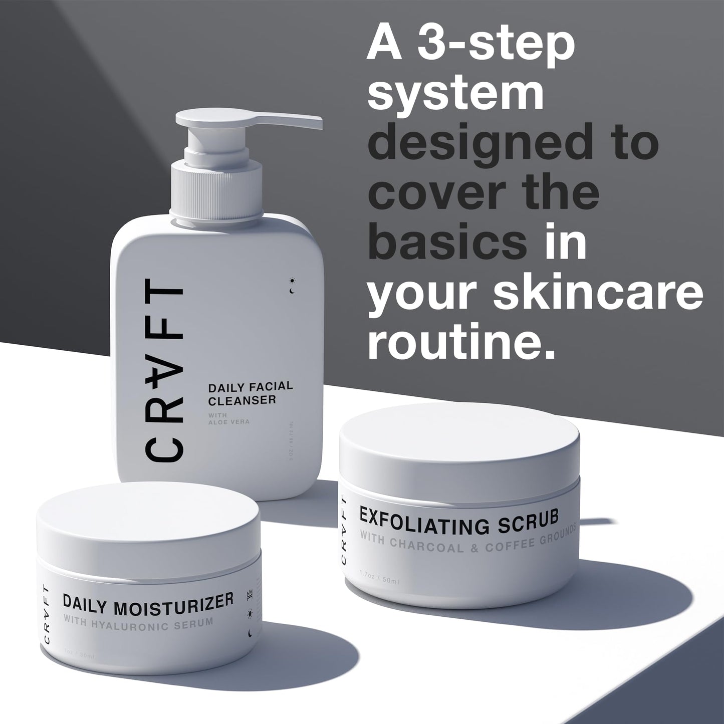 CRVFT 2-Step Men’s Facial Care Kit | Aloe Vera Face Wash 3oz | Hyaluronic Moisturizer 1oz | 2 Piece Complete Daily Face Care Routine | Look + Feel Your Best [Scented]
