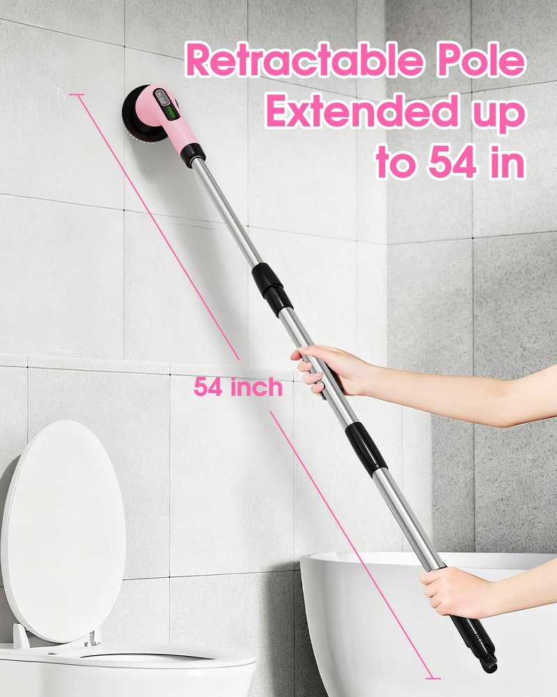 Highyes Electric Spin Scrubber for Cleaning Bathroom: Cordless Power Shower Scrubber - Electric Cleaning Brush for Tile Tub - Pink