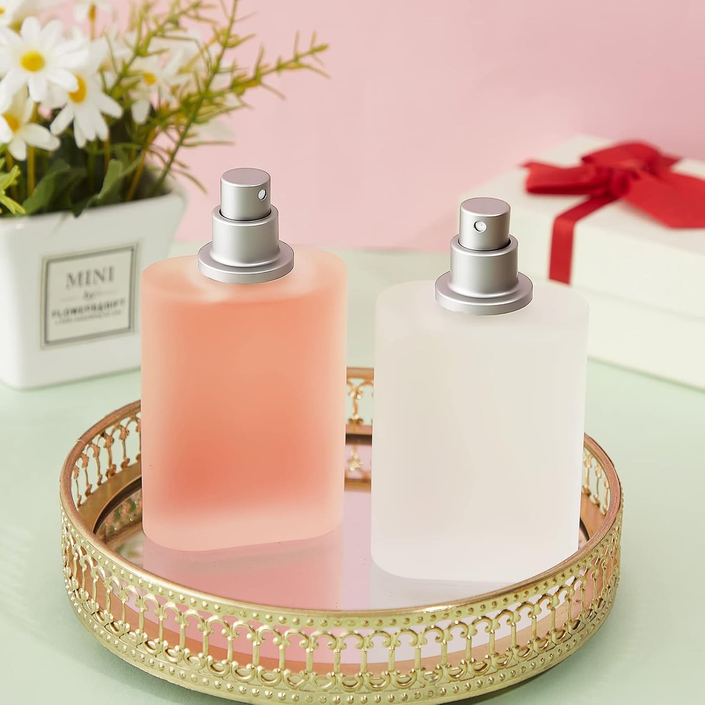 Frosted Glass Perfume Atomizer - 12 Pcs Refillable Spray Bottles | 50/100ml Fine Mist Dispenser for Travel, Silver Gray