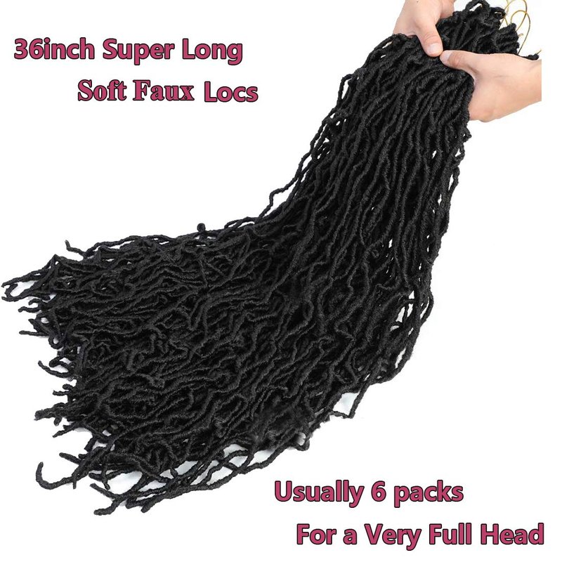 Soft New Faux Locs Colorful Long Goddess Hair Natural Pre Looped Crochet Braid Curly Wave Braiding Hair… (36Inch #1B 7Packs))