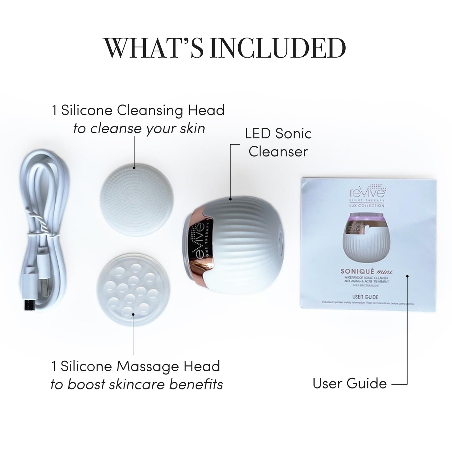 Revive Light Therapy Lux Collection Soniqué Mini, Rechargeable Sonic Face Cleanser Brush with Medical-Grade Blue & Red Light Therapy for Face, Wrinkle Care, Water-Resistant, FSA HSA Eligible