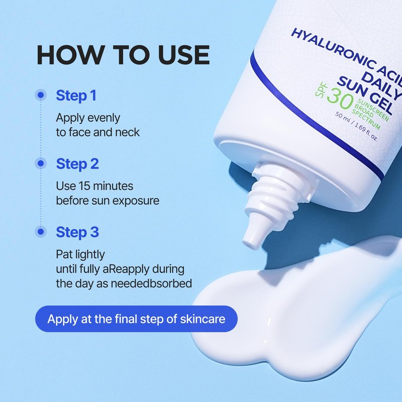 ISNTREE Hyaluronic Acid Daily Sun Gel 50ml, 1.69 fl oz, SPF 30, Korean Skincare, Moisturizing, No White Cast, Lightweight, Mild Formula, Daily SPF, Korean Sunscreen
