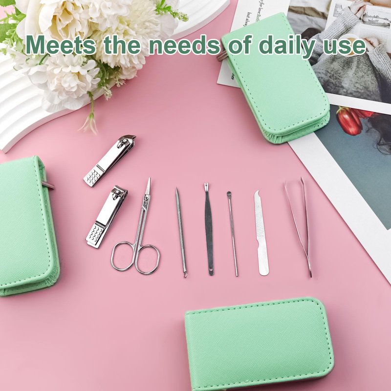 Manicure Set Bulk, Nail Clippers Kit Stainless Steel Fingernail Clippers Set, Sturdy Nail Tip Cutter Trimmers Professional Grooming Toenail Clippers Personal Pedicure Kits 8 in 1 (Green 24 Pack)