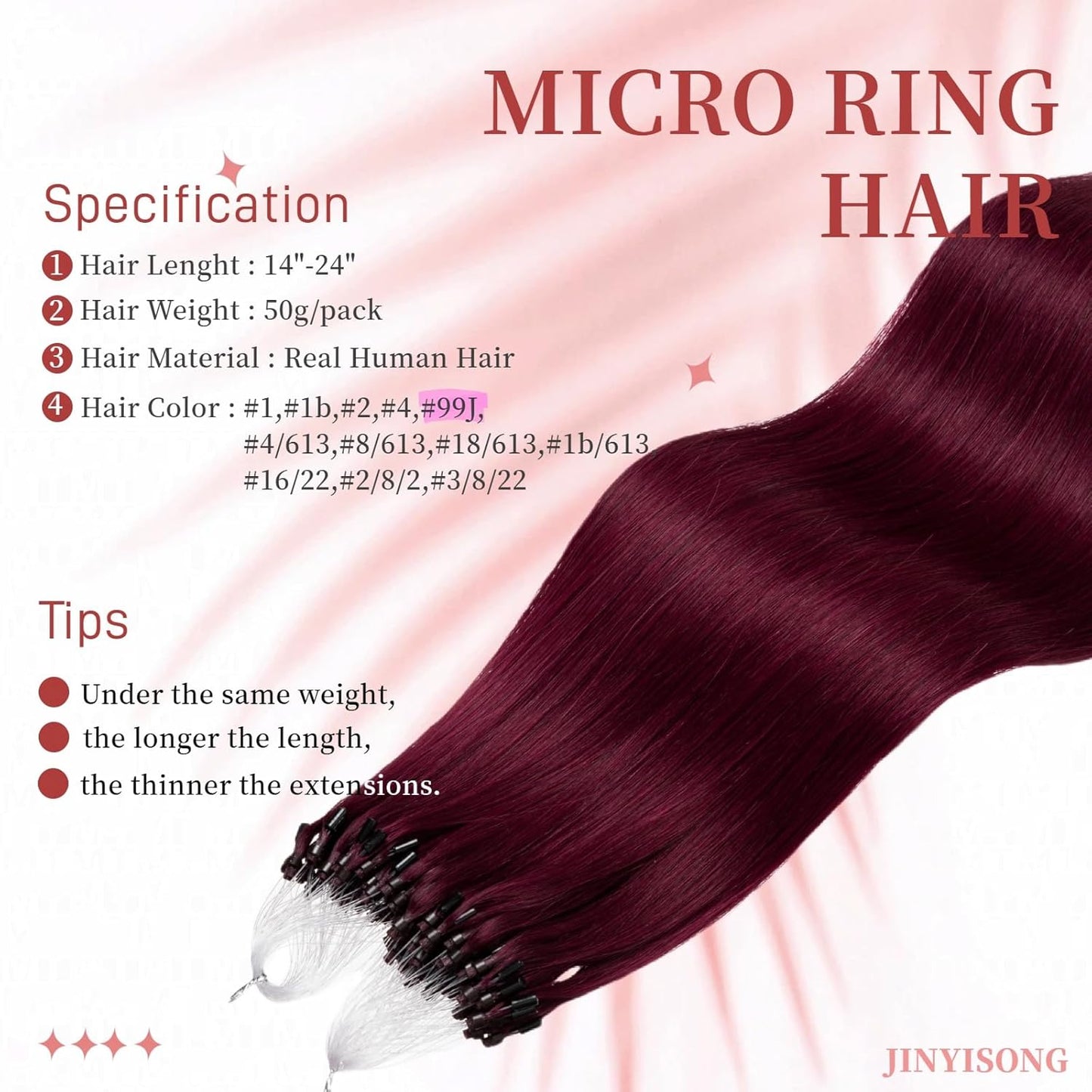 Microbead Human Hair Extensions - Wine Red #99J Microlink | 14 Inch, 50g, 1g/s
