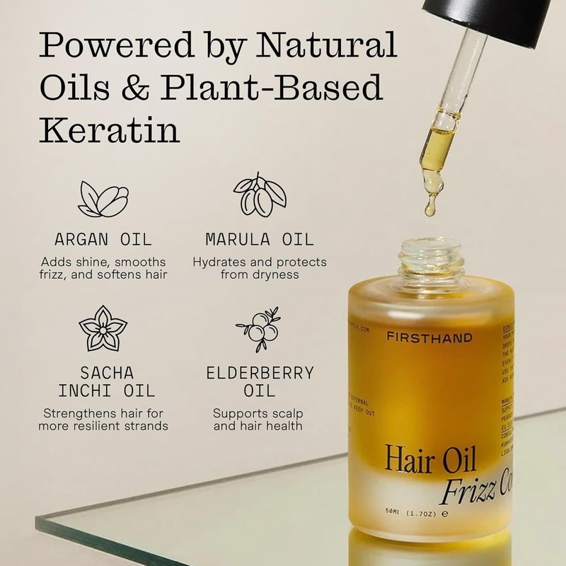 Hair Oil for Frizzy Hair - Lightweight Moisturizing Formula with Plant-Based Keratin | Non-Toxic Ingredients for Shine & Scalp Hydration - 1.7oz Travel Size