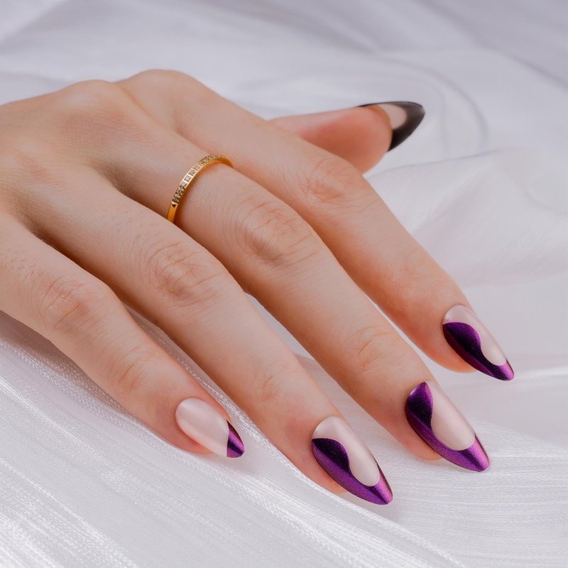 Hkanlre Press On Nails Almond-Glossy Press on Nails Medium,French Fake Nails for Women,Natural Reusable Bling Nails
