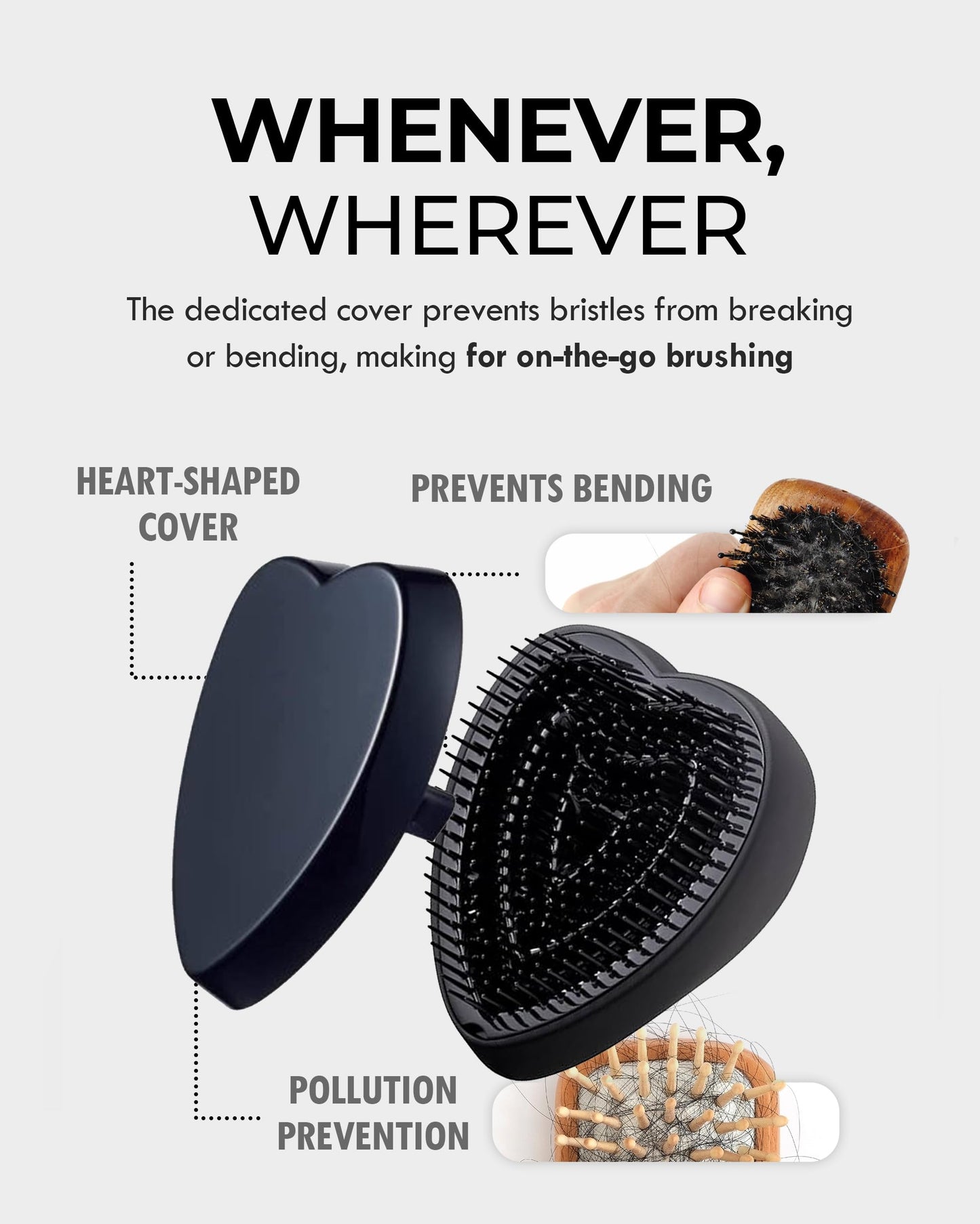 ReFa Heart Brush MATTE BLACK | Heart Shaped No Tangle Brush for Women | Small Detangler for Thick Hair | Portable