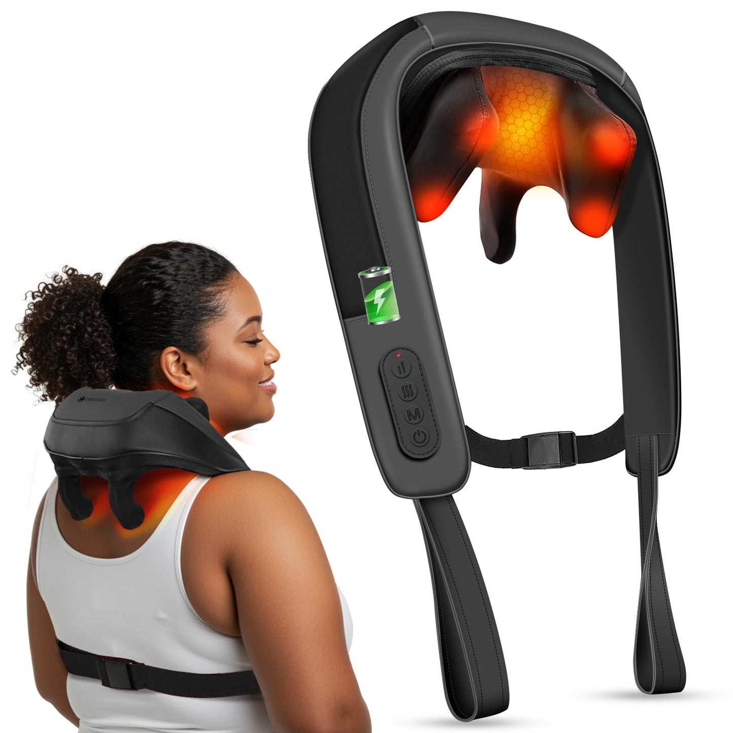 CooCoCo Larger Size Neck Massager with Heat, FSA Approved Shoulder Massager, Shiatsu Back Massager for Pain Relief Deep Tissue, 2 Heating Zones, HSA Approved Gifts for Mom Dad Women Men