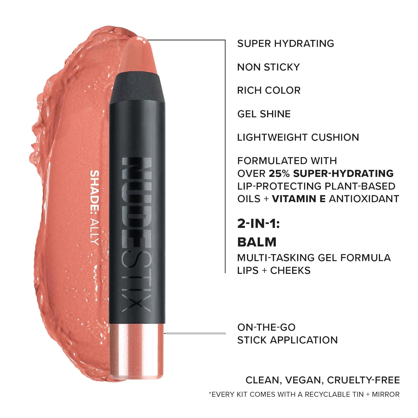 Nudestix Nude Natural Lips Kit - 3-Piece Gel Lip & Cheek Balm Set in Hydrating Nude Shades | Vegan, Glossy Finish