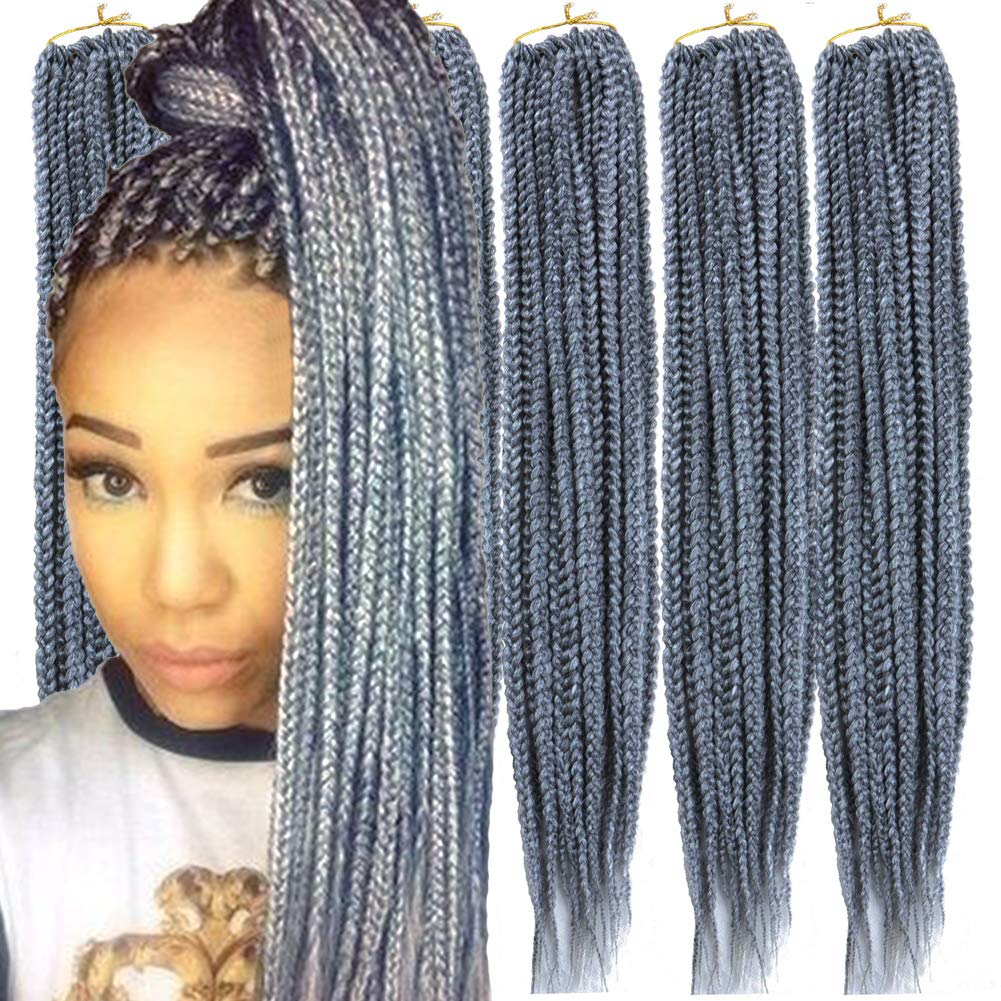 Mayloss 6 Packs/Lot (14/18/24/30) inch 1cm 20 Strands/Pack Thin 3X Box Braid Crochet Hair Extensionin Diameter 3X Synthetic Braid Hair Extensions Crochet Braids Hair Color(18Inch Grey)