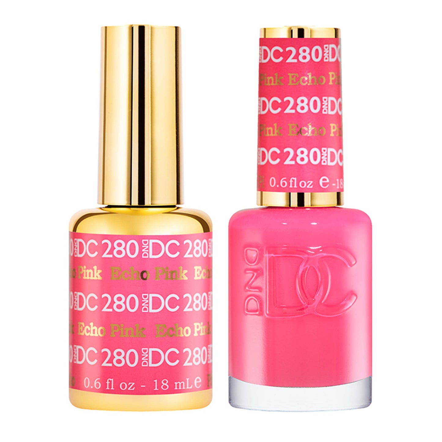 DND DC Gel Polish Set, Pink Collection, UV/LED GelPolish and Air Dry Nail Lacquer, Matching Chip-Free Polish Duo, 280 Echo Pink, 0.5 Fl Oz Each