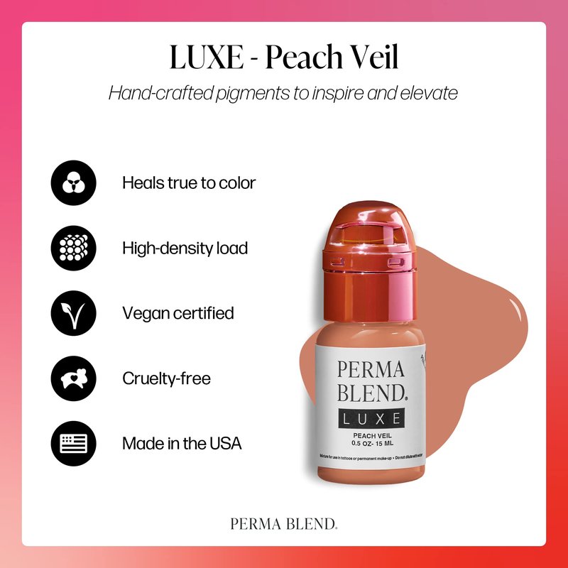 Perma Blend Luxe - Peach Veil - Vegan Lip Tattoo Ink - Soft Peach Microblading Pigment with Medium-High Opacity and Warm Base - Lip Blush & Permanent Makeup - Cruelty-Free (0.5 oz)