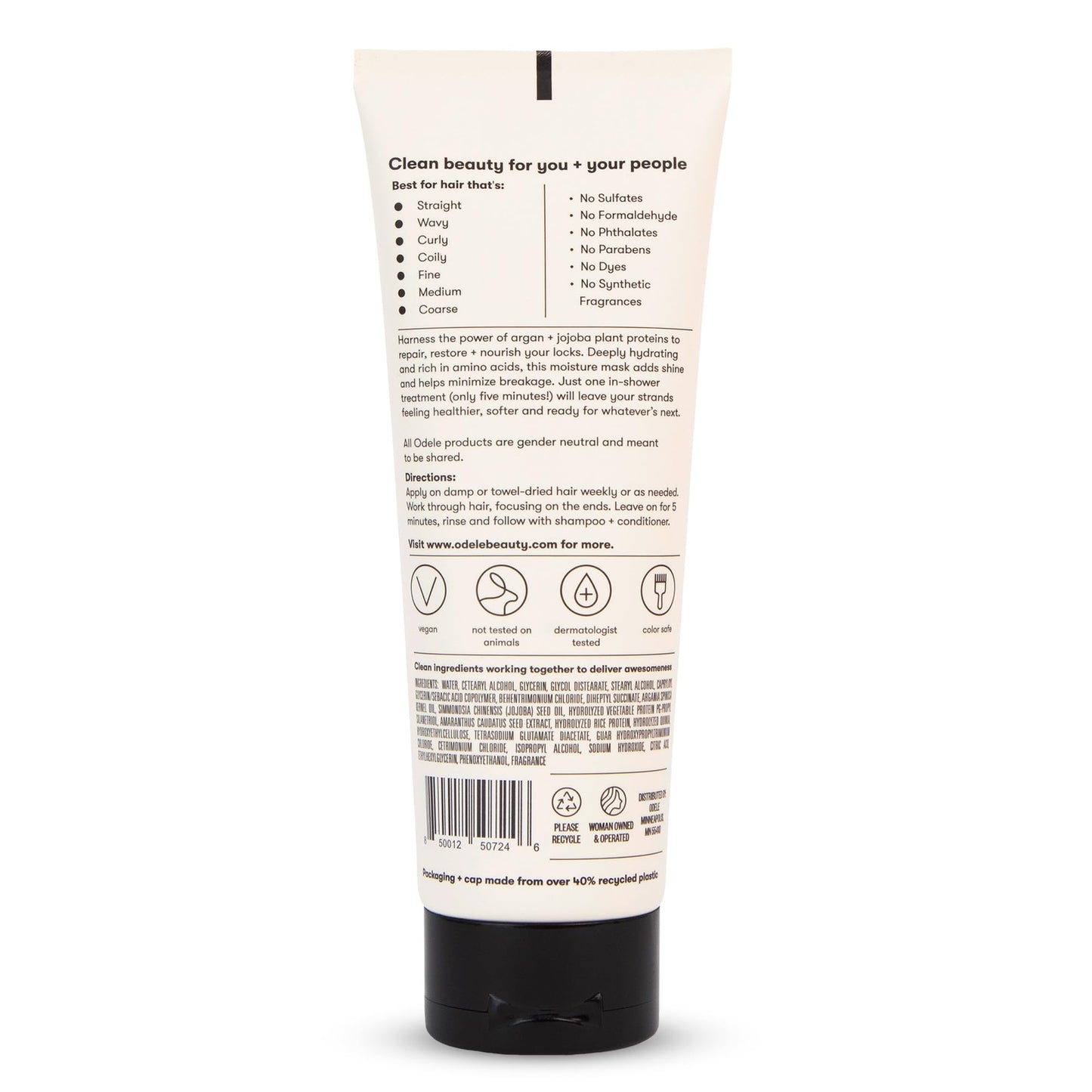 Odele Moisture Hair Mask, Conditioner Treatment with Jojoba and Argan Oils for All Hair Types + Textures, 8 Fl Oz