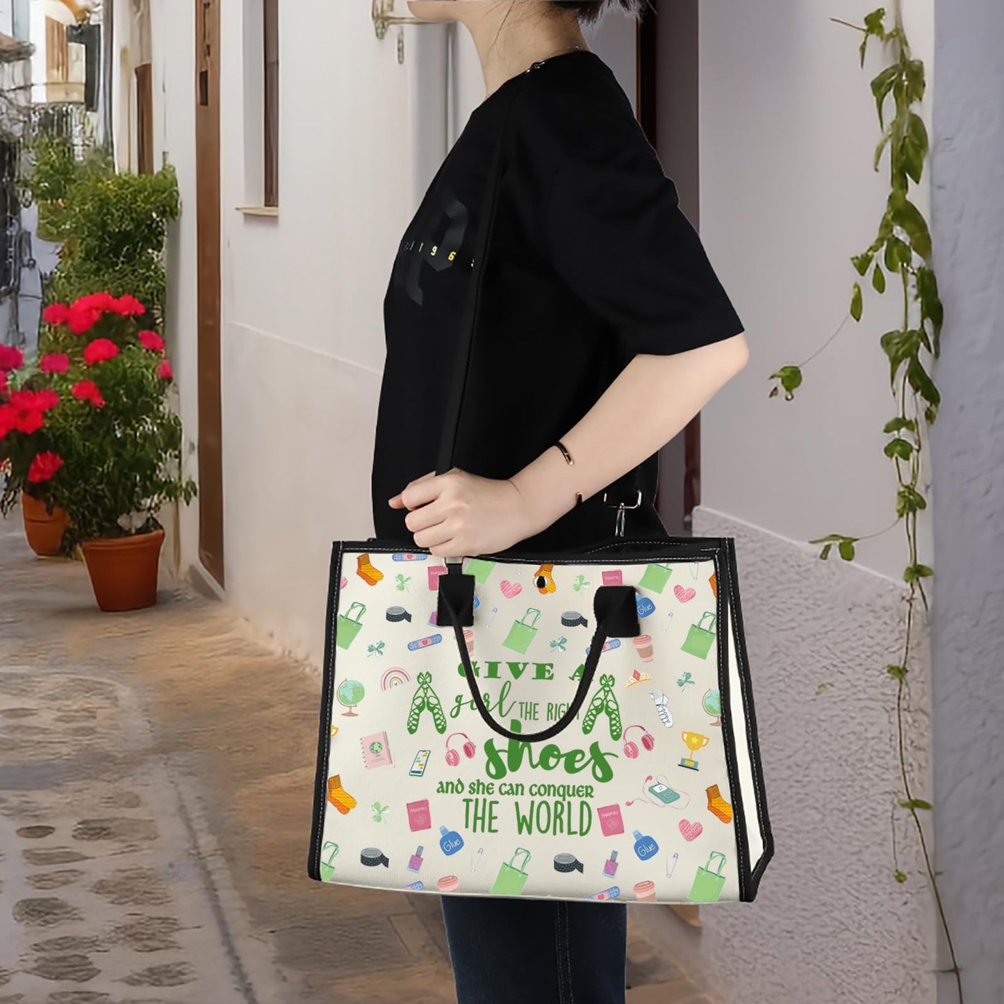 WZMPA Irish Dancer Cosmetic Bag - Dance Teacher Gift - The Right Shoes and She Can Conquer the World - Dancing Makeup Zipper Pouch - Team Gift (Give a Shoes-TB)