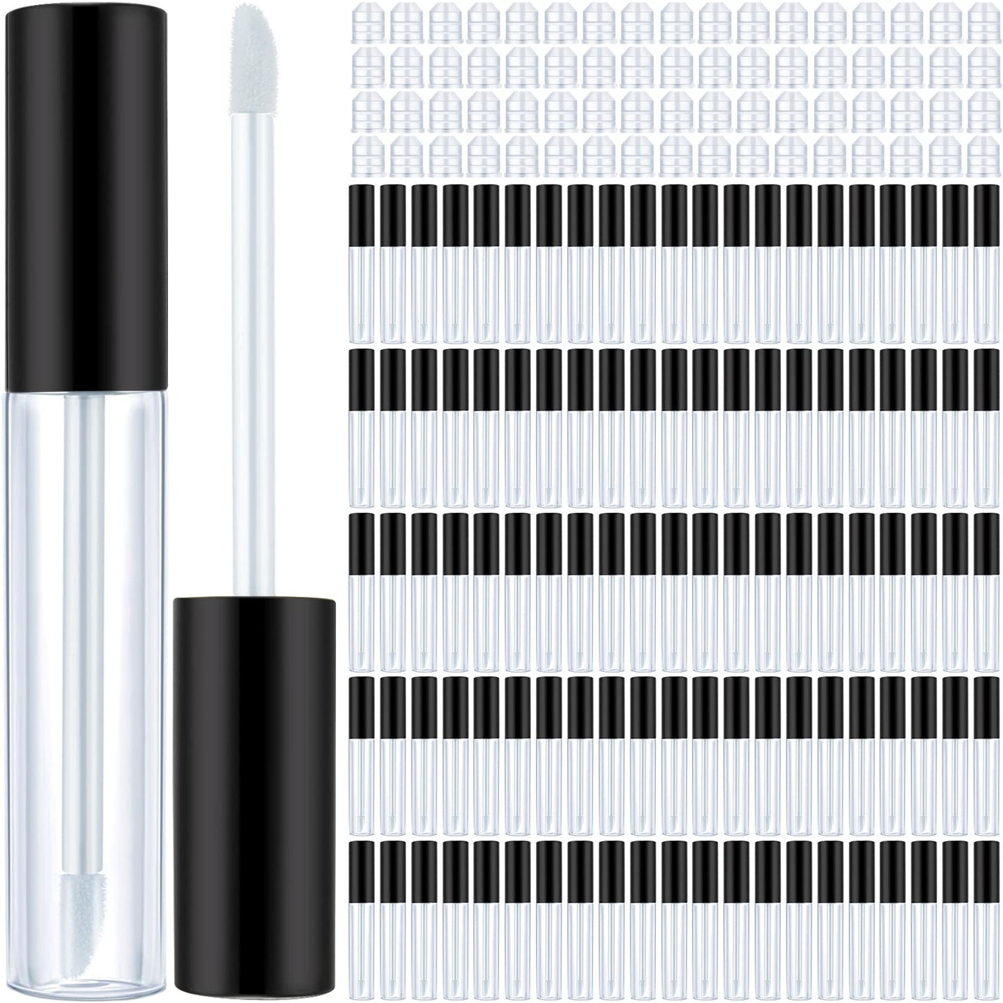 Nuanchu 100 Pcs 10 ml Empty Lip Gloss Tubes, Small Lip Gloss Containers Clear Plastic Mini Refillable Balm Containers Bottles with Wand and Rubber Inserts DIY Makeup