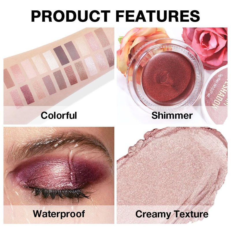 Kaely Single Cream Eyeshadow Pot, Champagne Shimmer Eye Shadow for Older Women High Pigmented Waterproof, Natural Eyeshadow Palette Makeup Brightener, sombras en crema para ojos, Blendable, 17