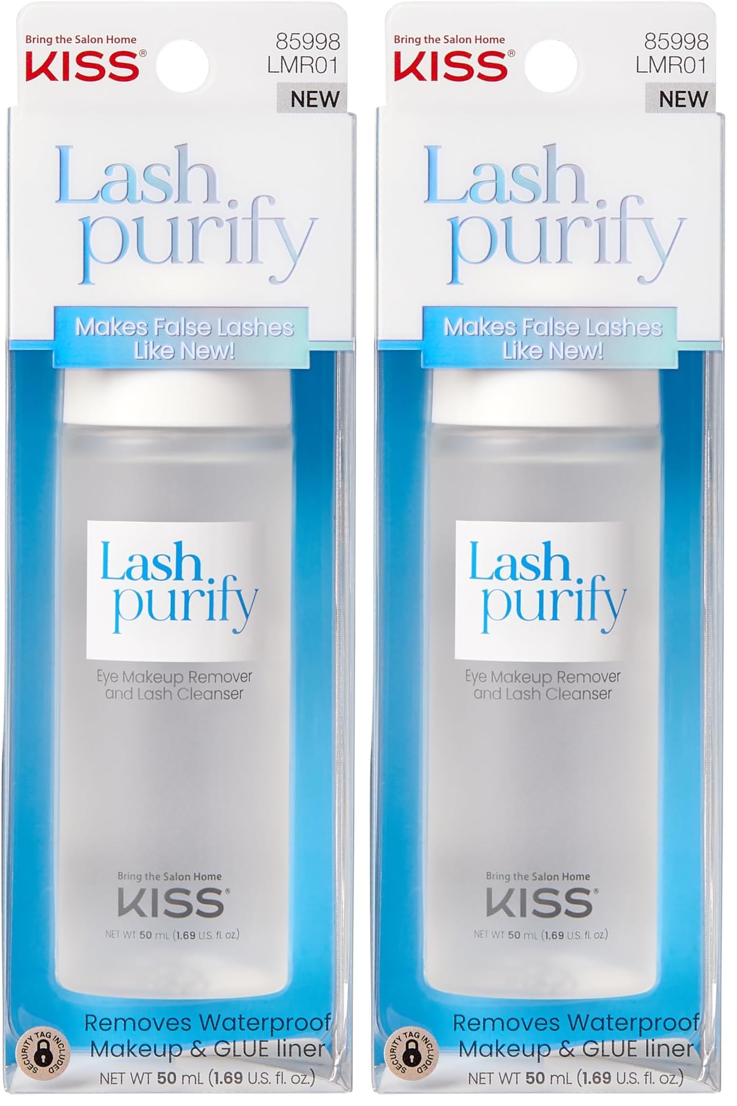 KISS Lash Purify Eye Makeup Remover & False Eyelash Cleanser/Conditioner, Gentle 3-in-1 Formula Removes Lash Glue & Waterproof Makeup, Net Wt. 50 ml (1.69 US fl. oz.) (Pack of 2)