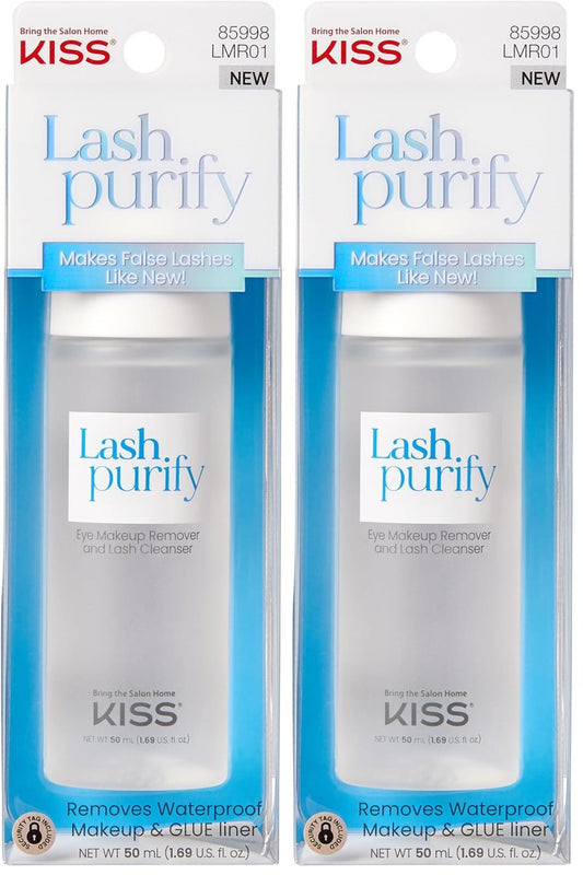 KISS Lash Purify Eye Makeup Remover & False Eyelash Cleanser/Conditioner, Gentle 3-in-1 Formula Removes Lash Glue & Waterproof Makeup, Net Wt. 50 ml (1.69 US fl. oz.) (Pack of 2)