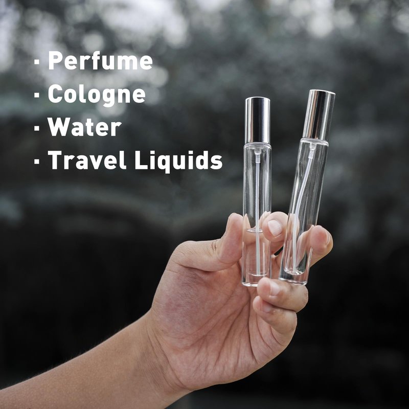 Glassfinity Travel Perfume Bottle Refillable, 16pcs 10ML Mini Glass Perfume Containers with Funnel and Label, Empty Portable Leak-proof Fragrance Bottles Spray Atomizer Pump Bottle Kit for Toiletries