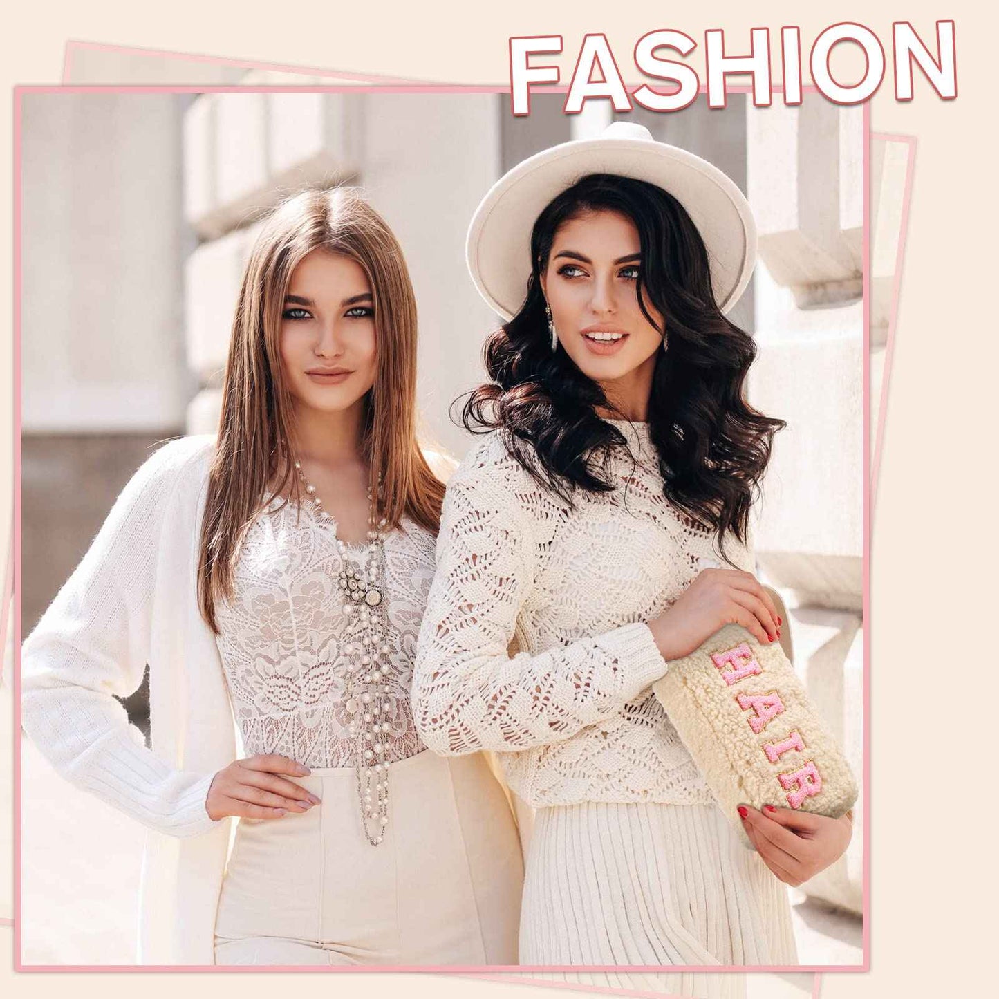 Kajaia 4 Pcs Preppy Makeup Bags Chenille Letter Bag Hair Face Skin Stuff Cosmetic Pouch Cases for Women Travel Toiletry Spend The Night(Simple Color,Charming)