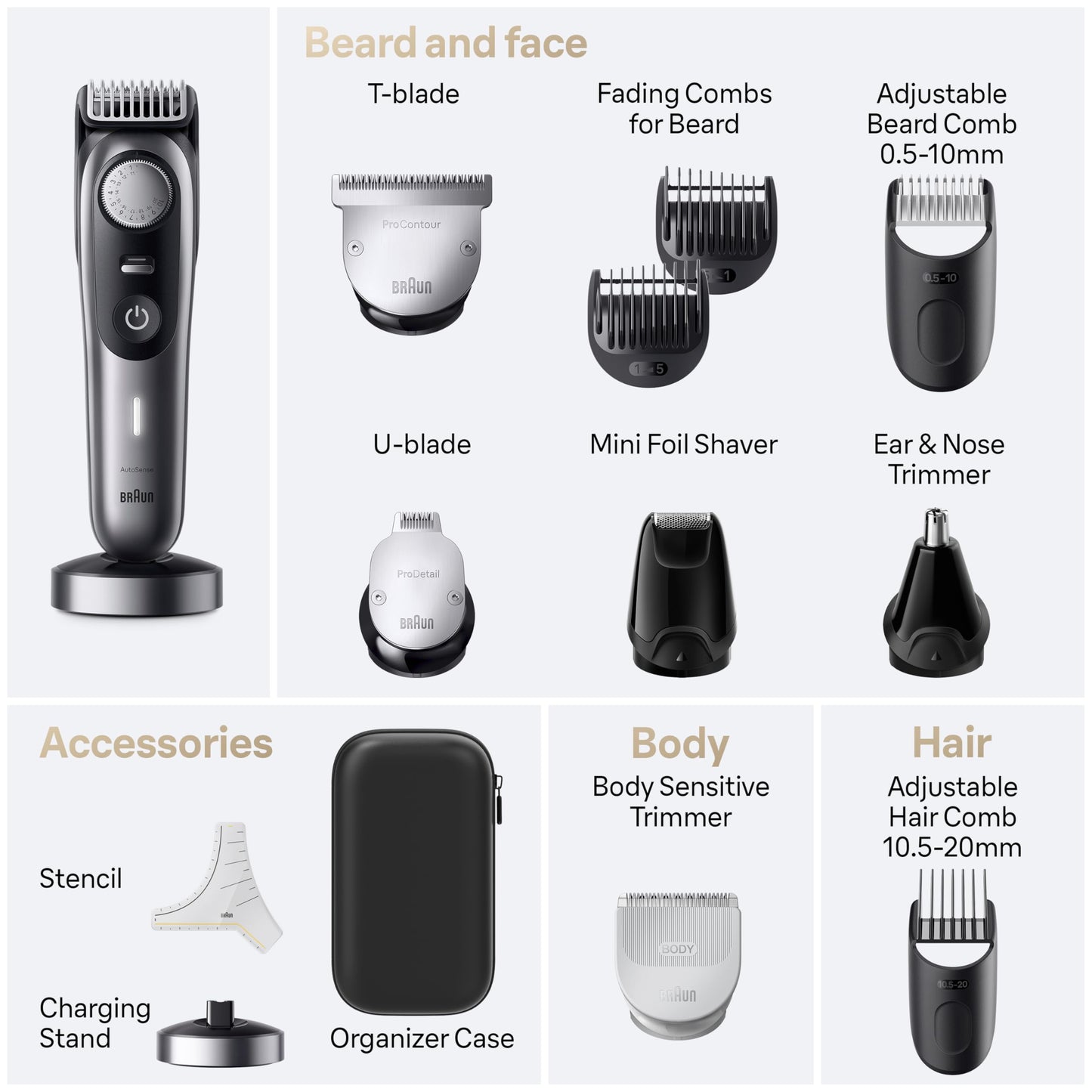 Braun All-in-One Series 9 Beard and Body Trimmer, AIO 9535 for Men with Gillette Labs Razor, Cordless Grooming System with Precision Length Control, Rechargeable Electric Facial Hair Tool