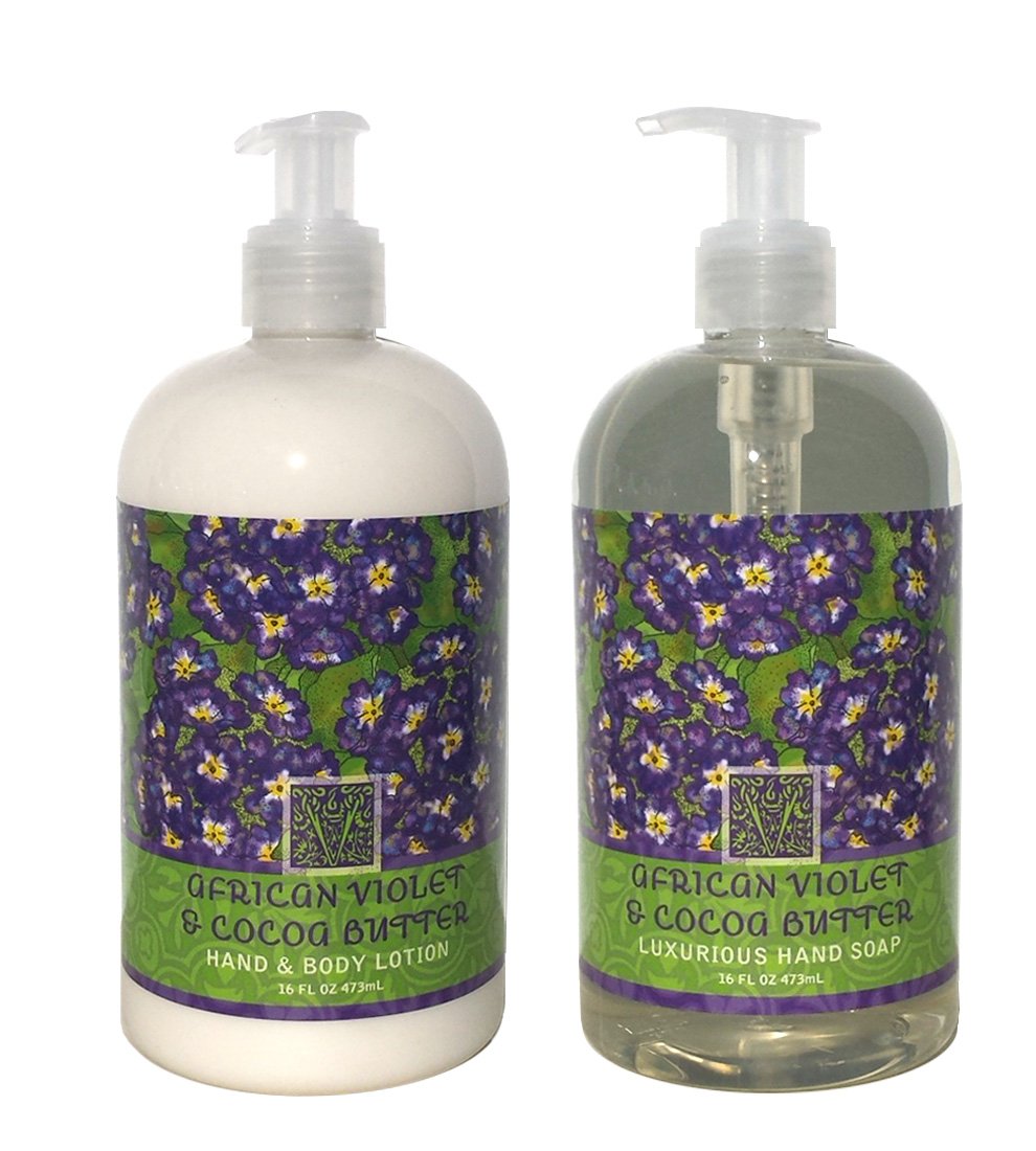 African Violet Cocoa Butter Hand & Body Lotion & Soap Duo Set - Enriched With Shea Butter | 16 oz Each