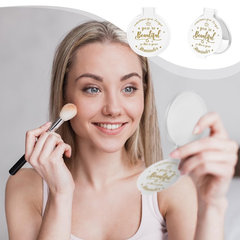 Gulfmew 100 Pcs 2.76 Inch Inspirational Compact Mirror Bulk Women Small Gifts Graduation Mothers Day Party Favors Purse Mirror Pocket Mini Items for Adult Coworker Cheerleader Swag Bag (White)