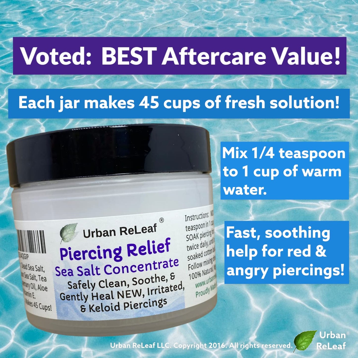 Set of Urban ReLeaf Piercing Relief Solution & Sea Salt Concentrate ! Gentle, Effective Aftercare and Refill Salts. Fast Help for Irritated, Bumpy, Fussy & Problem Piercings, 100% Natural Soothing