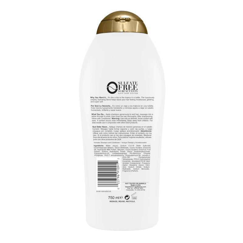 OGX Nourishing + Coconut Milk Shampoo, Hydrating & Restoring Shampoo Moisturizes for Soft Hair After the First Use, Paraben-Free, Sulfate-Free Surfactants, 25.4 fl. oz (Pack of 2)