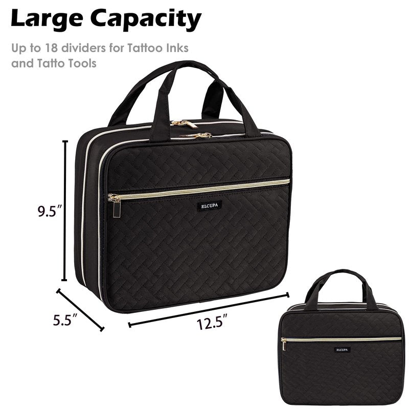 ELCUPA Tattoo Carrying Case-Tattoo Supplies Organizer-Tattoo Kit Case -Tattoo Supplies Carrying Bag for Tattoo Stencil Printer, Tattoo Ink, Tattoo Equipment, Tatoo Pens Black (BAG ONLY)