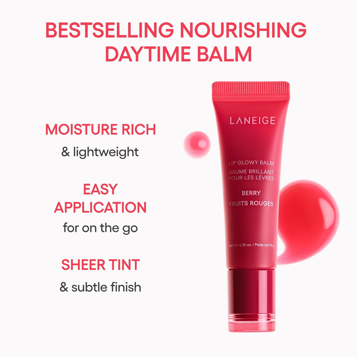 LANEIGE Lip Glowy Balm: Sheer Tinted Lip Treatment Balm Tube with Shea & Murumuru Butters for Hydrating, Moisturizing, Glossy, Non-Sticky Shine, Berry | Korean Skin Care, Vanilla