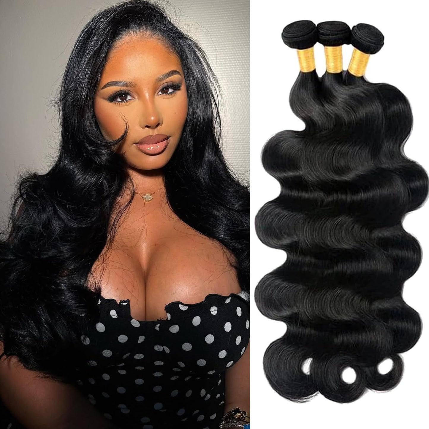 Human Hair Bundles 12 12 12 Inch Body Wave Bundles Human Hair 100% Unprocessed Brazilian Virgin Body Wave 3 Bundles Human Hair Extensions for Black Women Natural Black