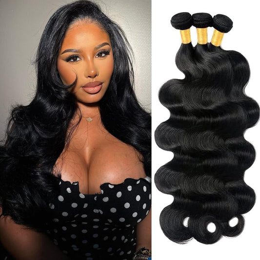 Human Hair Bundles 12 12 12 Inch Body Wave Bundles Human Hair 100% Unprocessed Brazilian Virgin Body Wave 3 Bundles Human Hair Extensions for Black Women Natural Black