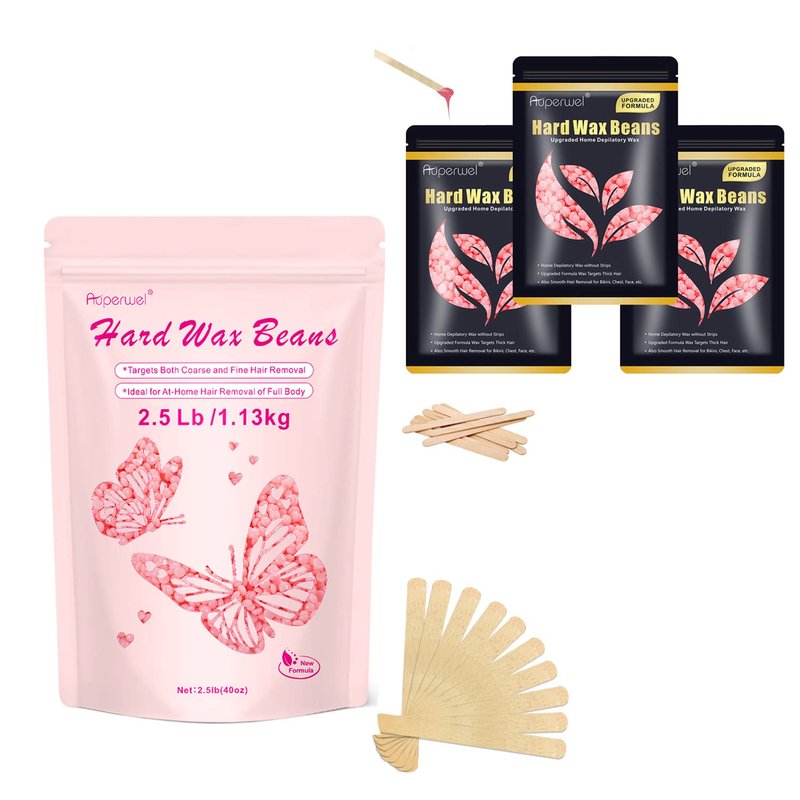 Auperwel Wax Beads for Hair Removal for Brazilian, Eyebrow Waxing 2.5LB with 20 Spatulas, Hard Wax Beads for Hair Removal (300g/10.5oz) with10pcs Applicators, At Home Waxing Beads for Face, Eyebrow