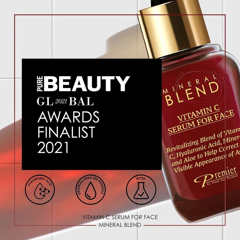 Vitamin C Facial Serum with Hyaluronic Acid & Rose Hips Oil – Cosmetic Face Serum, Mineral Blend by Premier Dead Sea, 1.02 fl oz