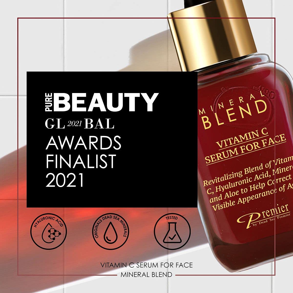 Vitamin C Facial Serum with Hyaluronic Acid & Rose Hips Oil – Cosmetic Face Serum, Mineral Blend by Premier Dead Sea, 1.02 fl oz