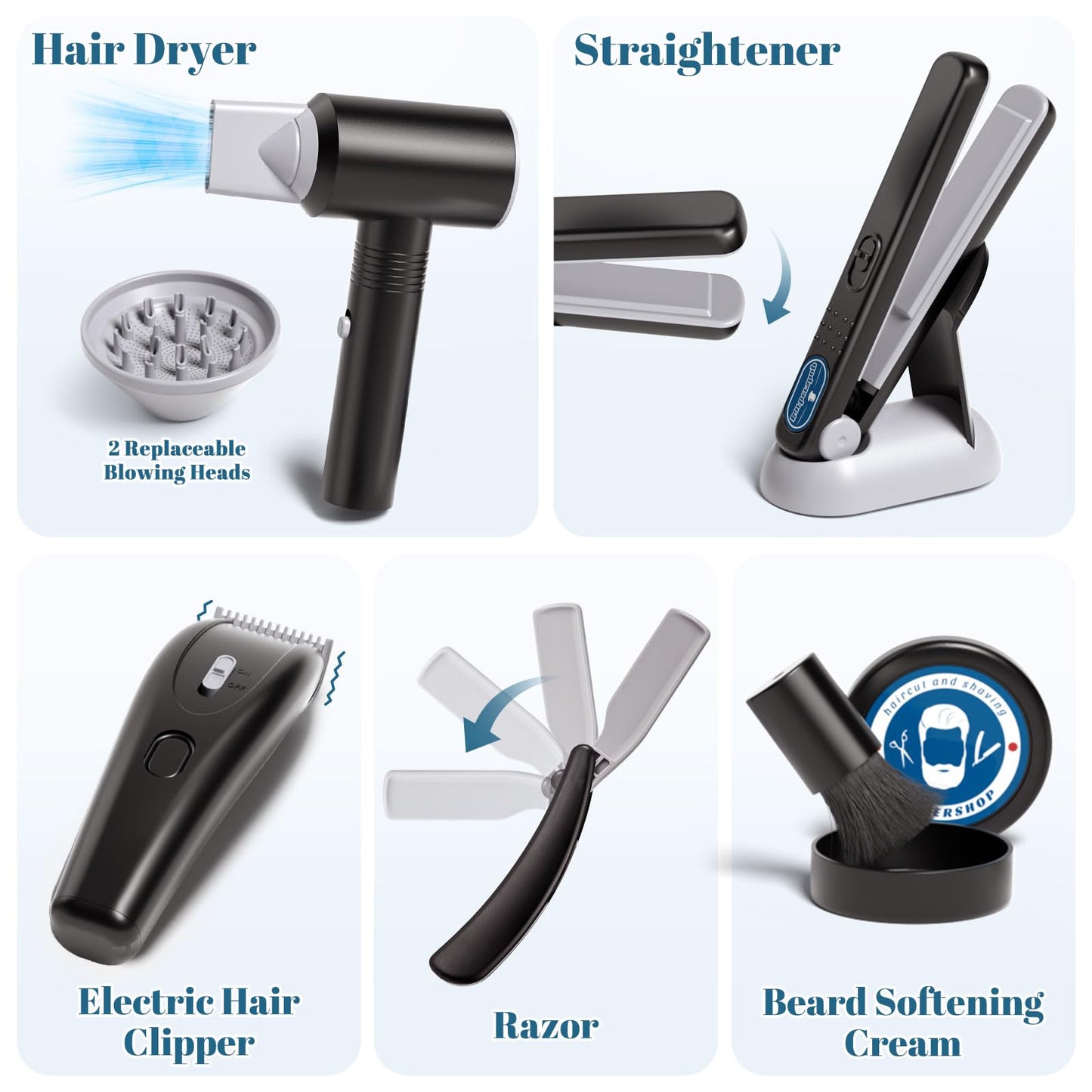 G.C 52Pcs Kids Hair Salon Toys Barber Kit Toddler Pretend Play Hair Cutting Boys Shaving Set with Hairdryer Shaver Razor Flat Iron Clipper Apron Scissors Styling Accessories Birthday Gifts