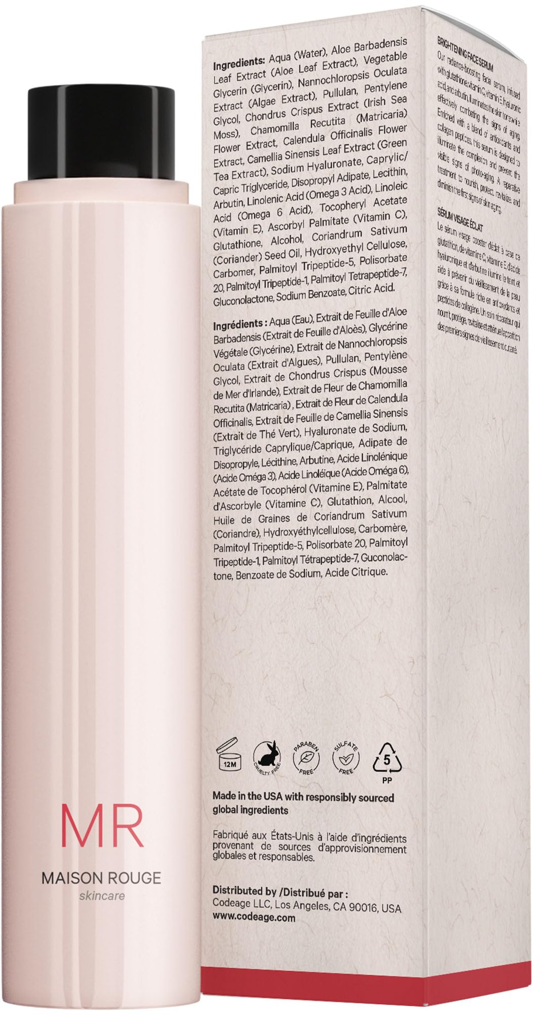 Maison Rouge Brightening Face Serum Refill by Codeage – Glutathione, Vitamin C, E, Hyaluronic Acid & Collagen – Radiance & Antioxidant Support – Paraben-Free – For All Skin Types – 1.7 fl oz