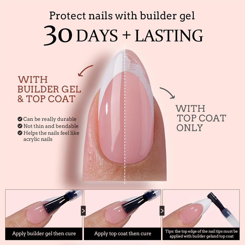 BTArtboxnails XCOATTIPS Press on Nails - Short Almond Nail Tips with Nail Gel, French Protecing Duo, Nail Lamp, All in One Soft Gel French Tip Press on Nails Gel Extension