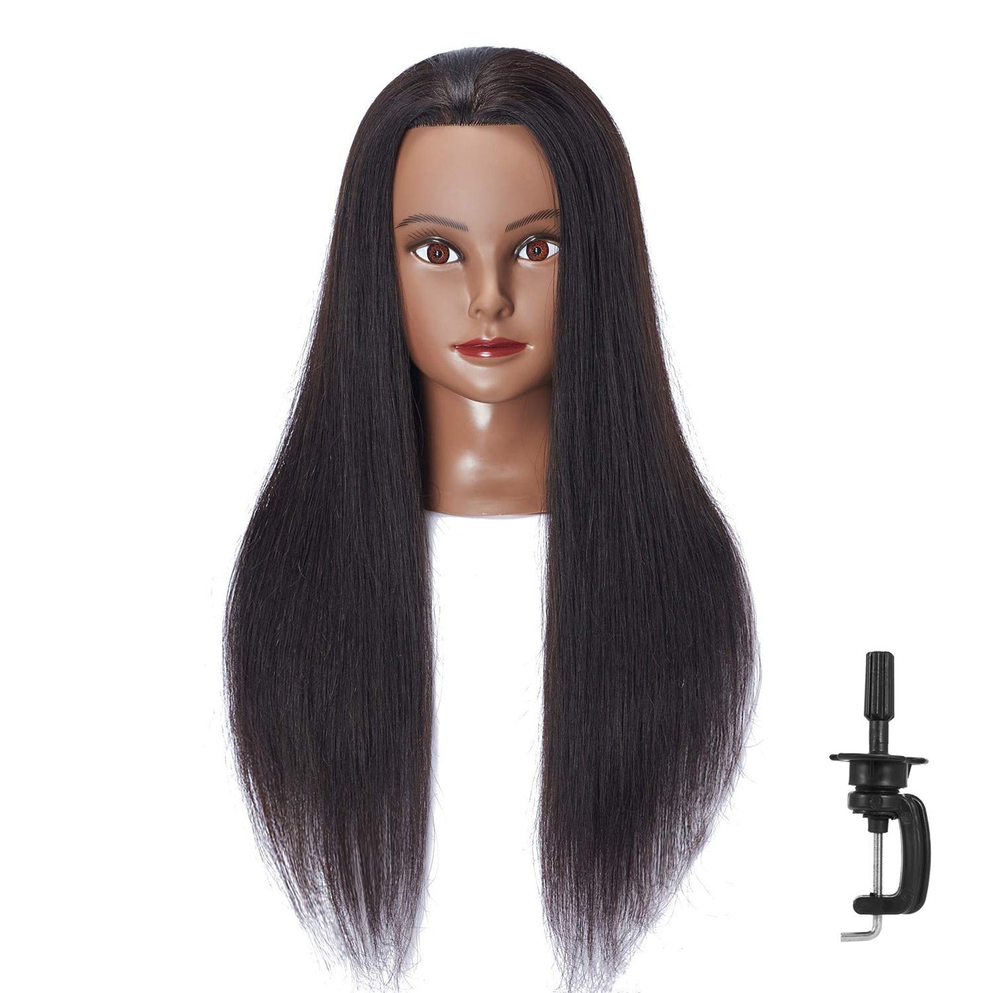 Human Hair Styling Training Mannequin Head - 24-26'' Cosmetology Practice Head with Stand