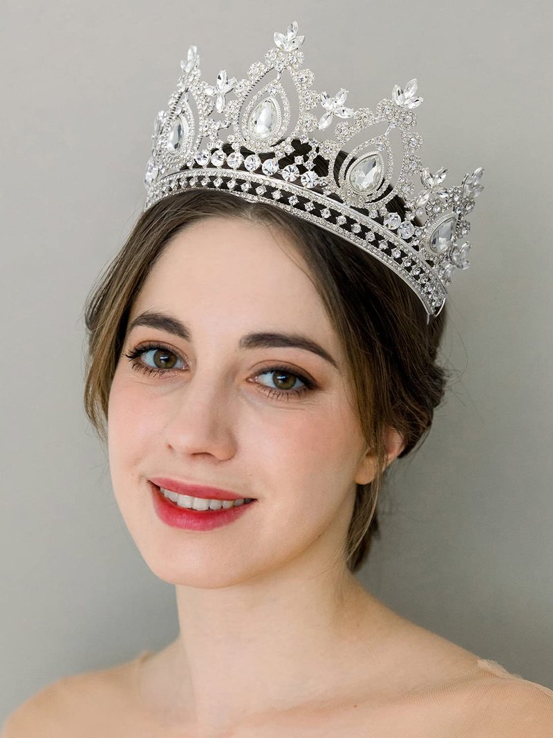 SWEETV Queen Crown for Women,Wedding Tiara for Bride,Princess Tiara,Quinceanera Pageant Crown Diadem,Crystal Headpiece for Birthday Prom,Silver