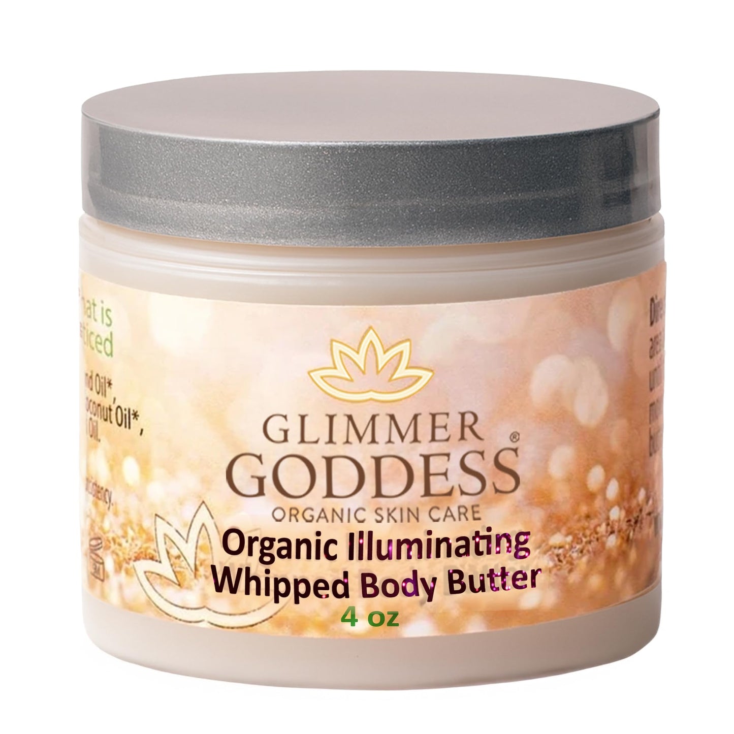 Glimmer Goddess Shimmer Body Butter with Organic Whipped Shea Butter for Hydration, Moisturizing & Silky Natural Glow - Rose Gold Sexy, 4 oz