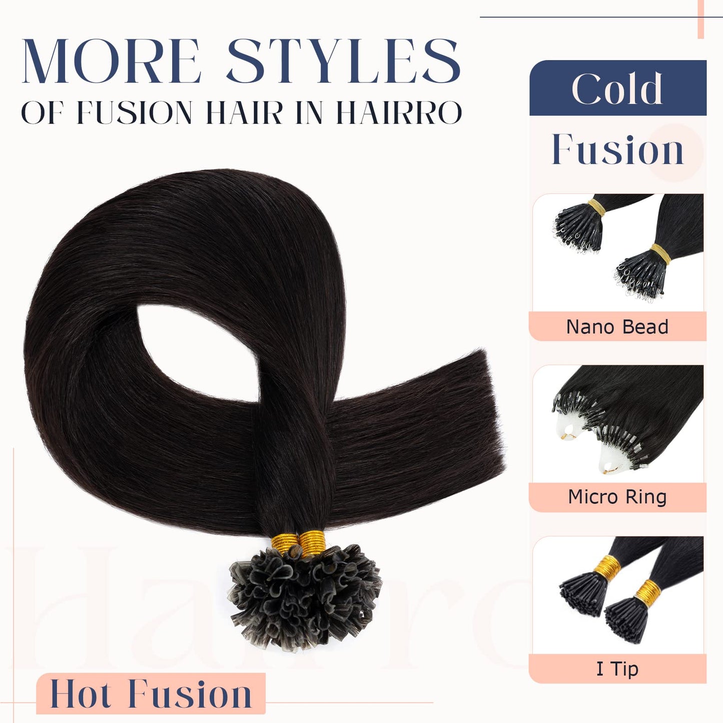 Hairro U Tip Human Hair Extension Pre Bonded Hot Fusion Hairpiece For Women Remy Tipped Hair Pieces Silky Straight Nail Tip Keratin Utips Hairpieces 14" 50g #02 Dark Brown