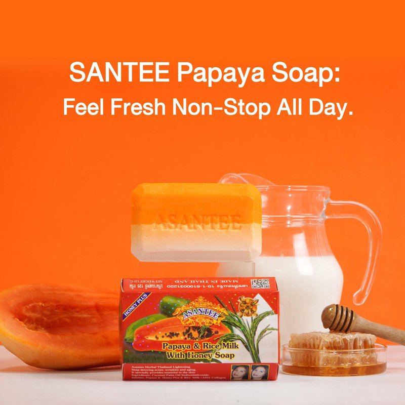 ASANTEE Papaya & Rice Milk with Honey Cleansing Soap 125 Grams (Pack of 6)