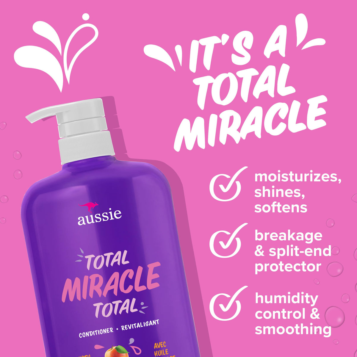 Aussie Total Miracle 7 Benefits Hair Conditioner for Damaged Hair, for All Hair Types, Paraben-Free, 30.4 fl oz, 4-pack