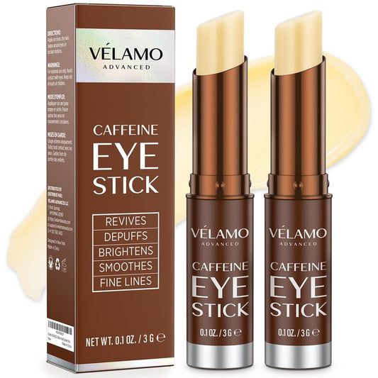 VELAMO ADVANCED Caffeine Eye Stick: Energizing & Hydrating Under Eye Balm for Dark Circles & Puffiness - Travel Essentials, Portable & Perfect for On-the-go Use, 0.1 OZ/3g 2 Pcs