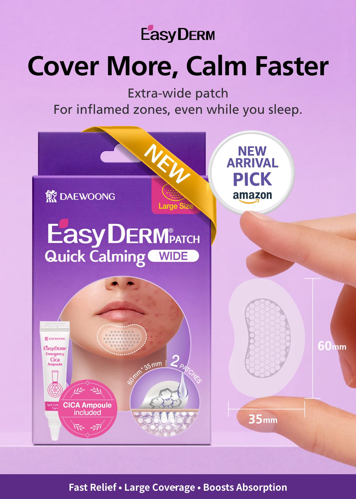 EasyDerm Quick Calming Magnesium Patches WIDE – 2 Packs / 4 XL Patches Total, Extra-Large Hydrocolloid Patch for Severe Acne, Soothing & Waterproof, Amazon Exclusive, Summer & Travel Essentials