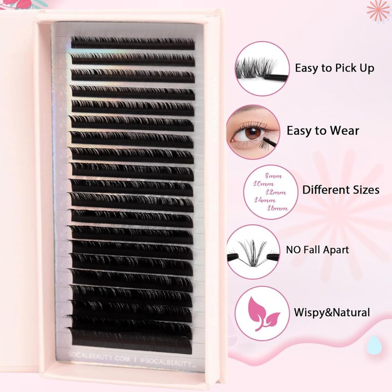 X Curl Mixed Lash Trays by SoCal Beauty – Faux Mink Eyelash Extensions (4–15mm) – 20 Rows per Eyelash Extensions Tray, Color-Coded, Aluminum Backing & Window View – Premium Eyelashes Extension