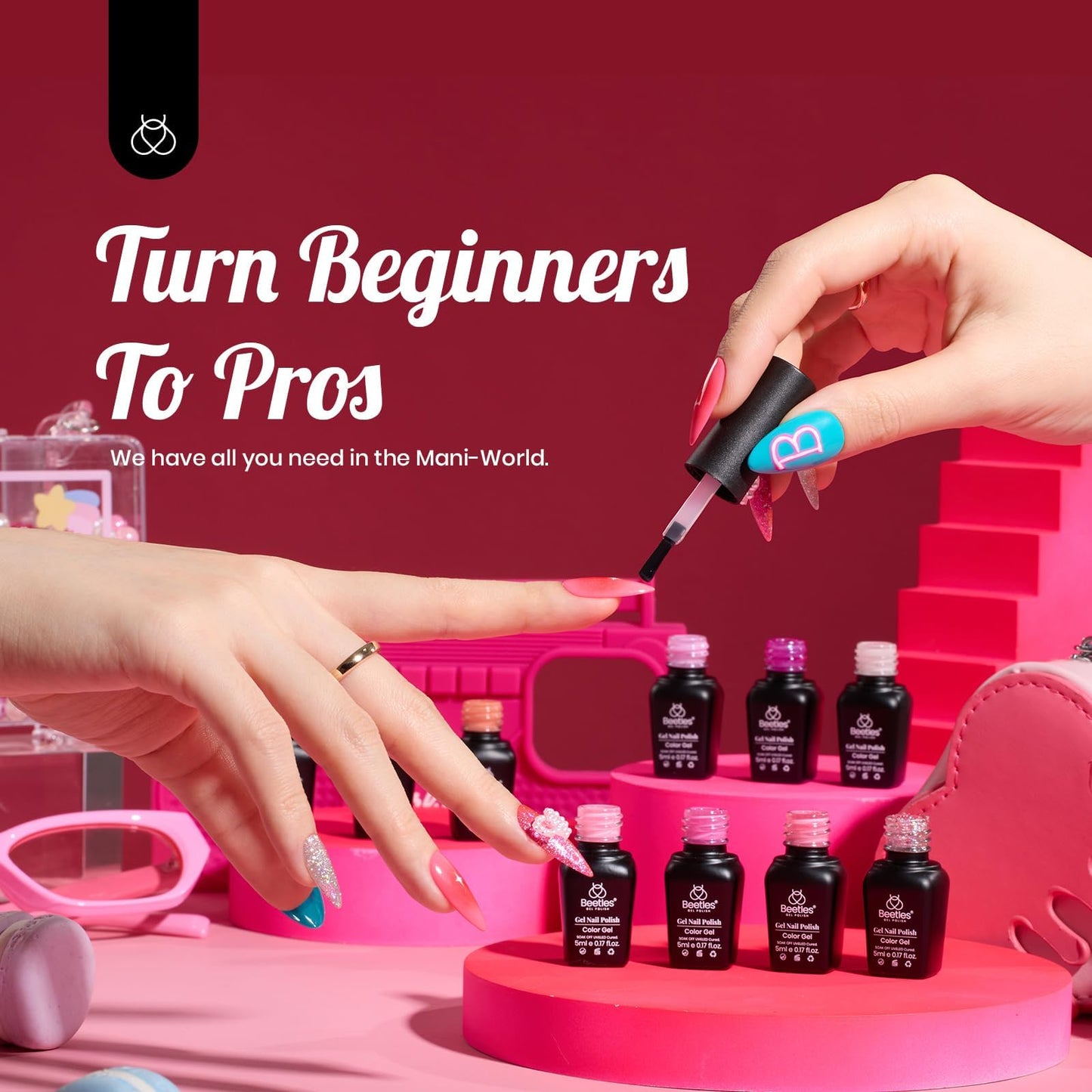 Beetles Gel Nail Polish Kit 20 Colors Nude Pink Purple Glitter Red Manicure Kit and Nail Art Brushes Set Gel Polish Nail Art Design Pen Painting Tools.